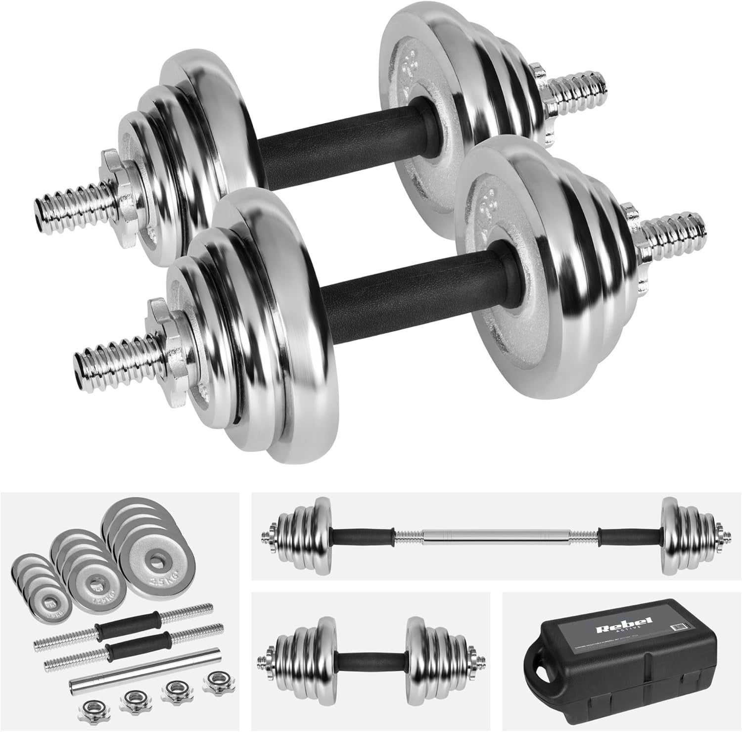 Adjustable Dumbbells Barbell Set 20kg Chrome Cast Iron Home Gym Case