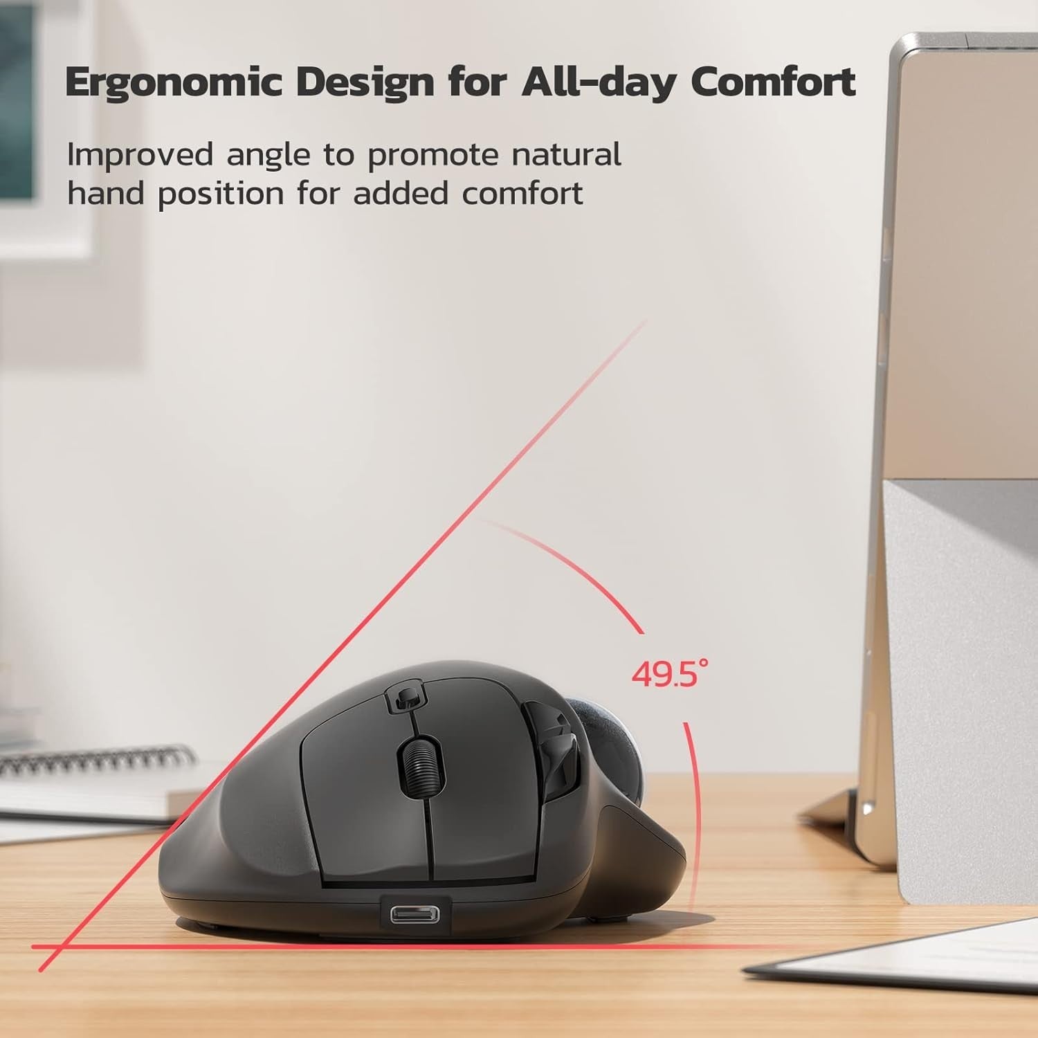 Ergonomic Wireless Trackball Mouse Rechargeable Bluetooth USB 3 Mode