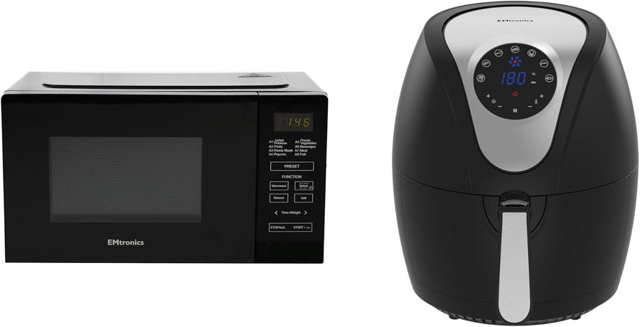 4.5L Air Fryer + 20L Microwave Grill Set Temp Probe 60min Low Oil Black