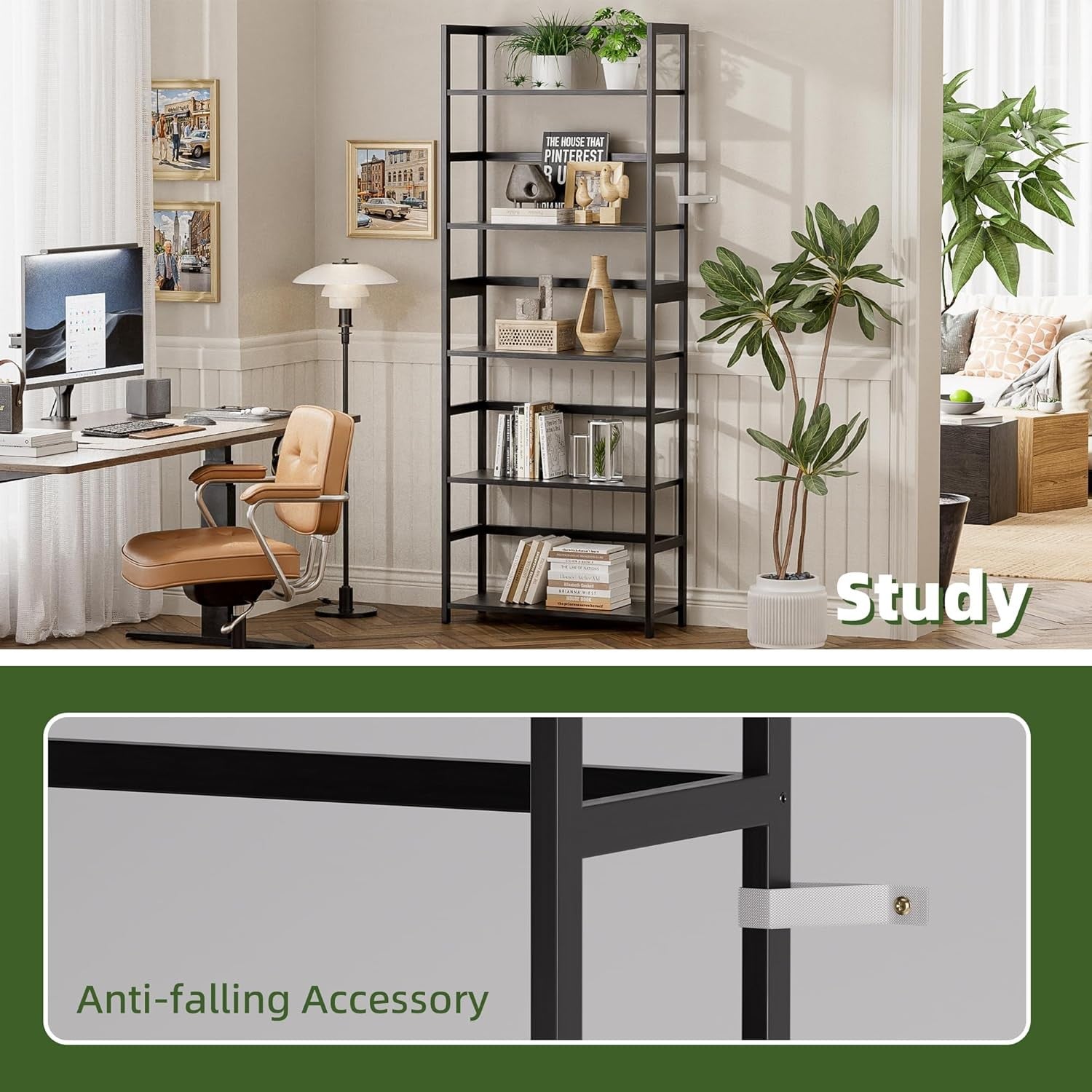 5-Tier Industrial Ladder Bookshelf, Tall Display Storage Unit for Home Office