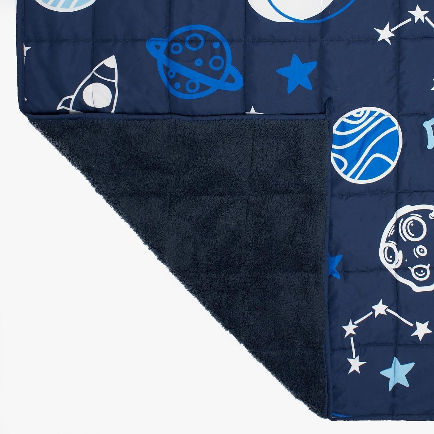 3kg Weighted Blanket 100x150cm Navy Blue Space Teddy Fleece Sleep Aid