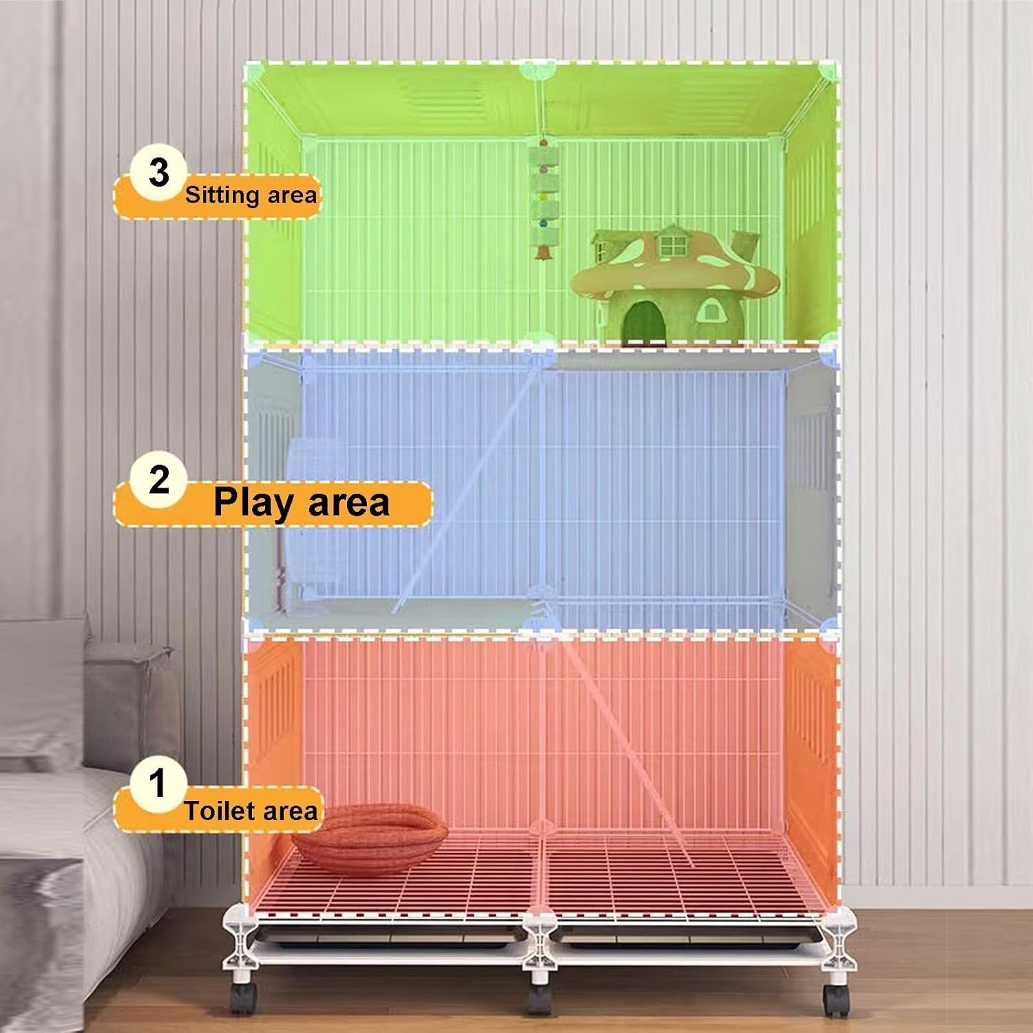 Closed Rabbit Cage Indoor with Wheels Pull Out Tray Clear Panels Large