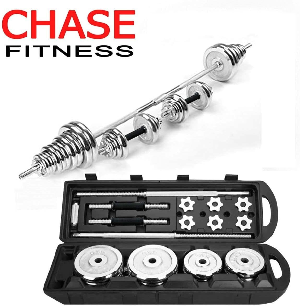 50KG Adjustable Barbell Dumbbell Weight Set Chrome Cast Iron Home Gym
