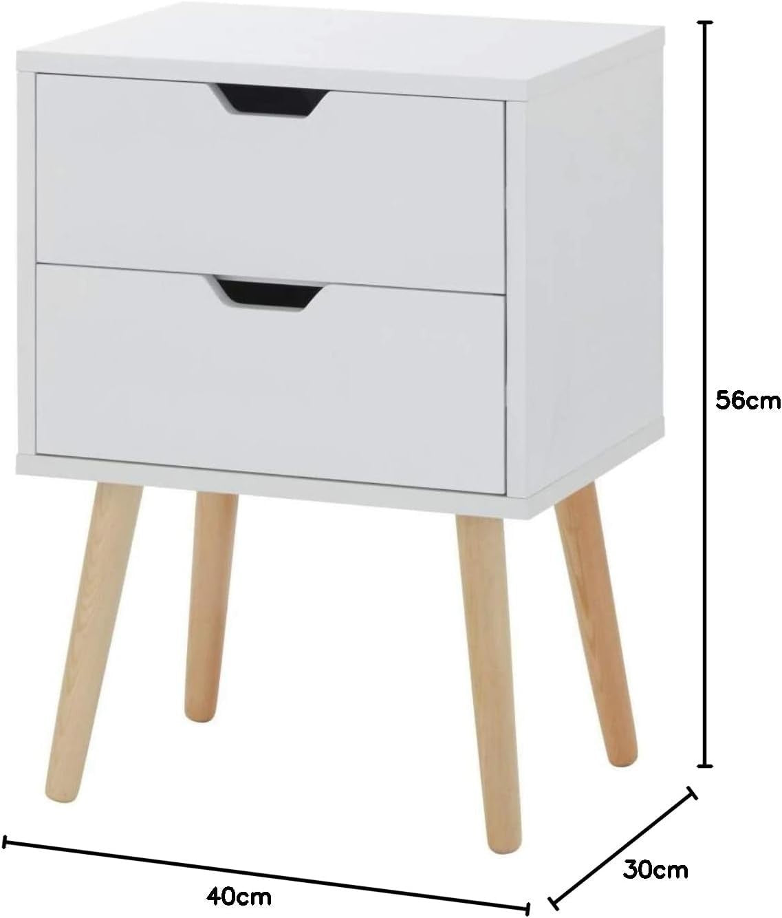 Set of 2 White Bedside Tables with 2 Drawers & Wooden Legs