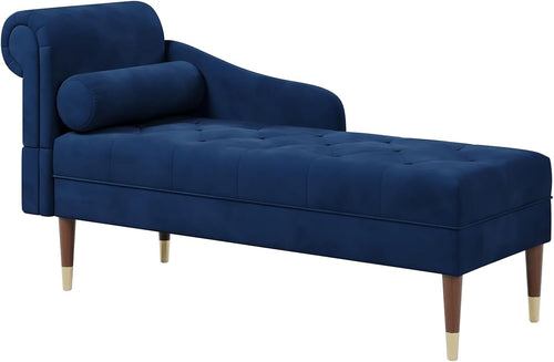 Velvet Chaise Lounge Sofa Blue Left Armrest + Pillow Compact & Stylish