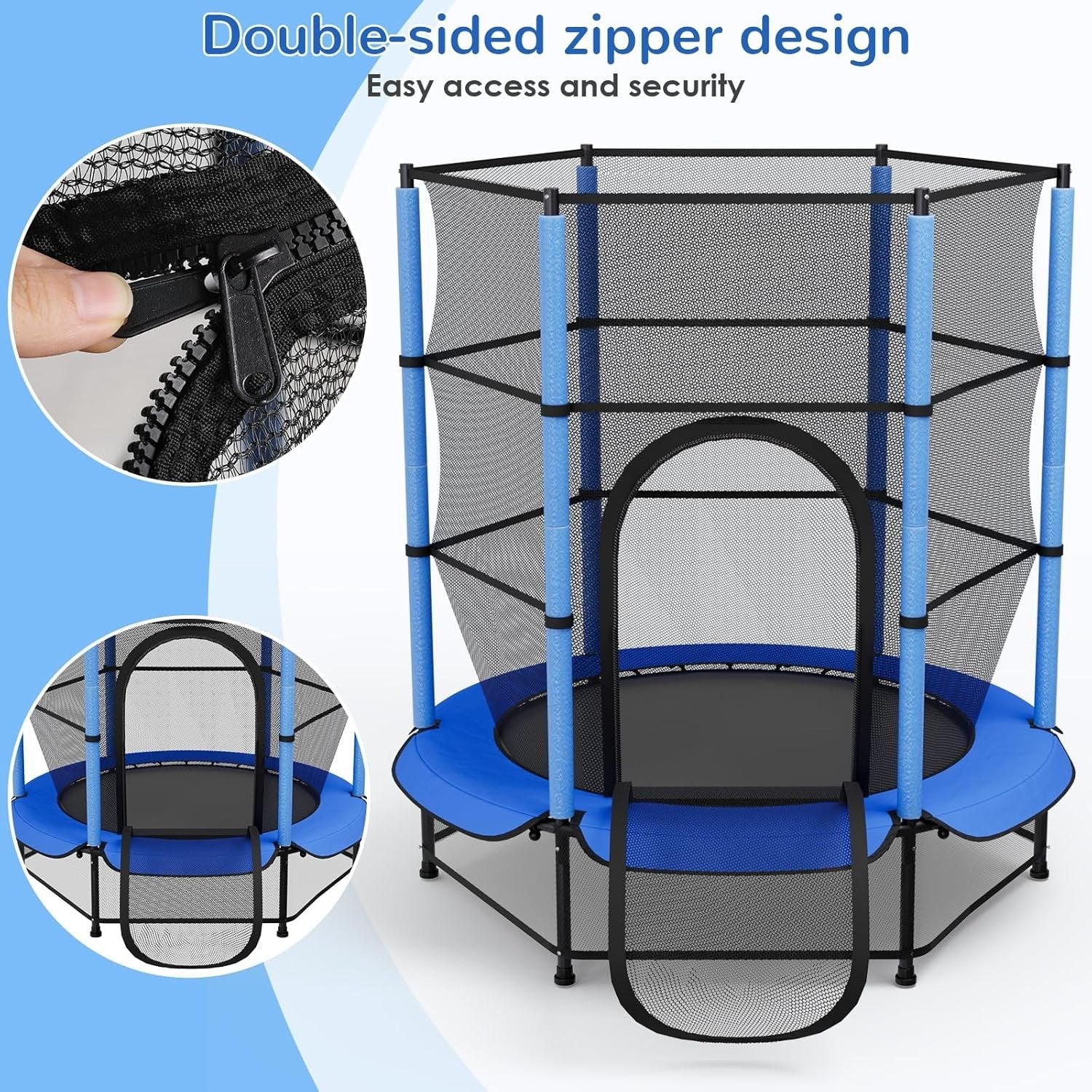 55” Kids Trampoline Indoor Outdoor Safety Net Floor Guard Ages 3–10