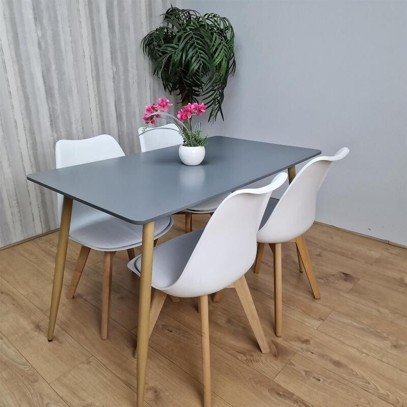 4 Seater Grey Dining Table with White Tulip Chairs – Modern Kitchen Set