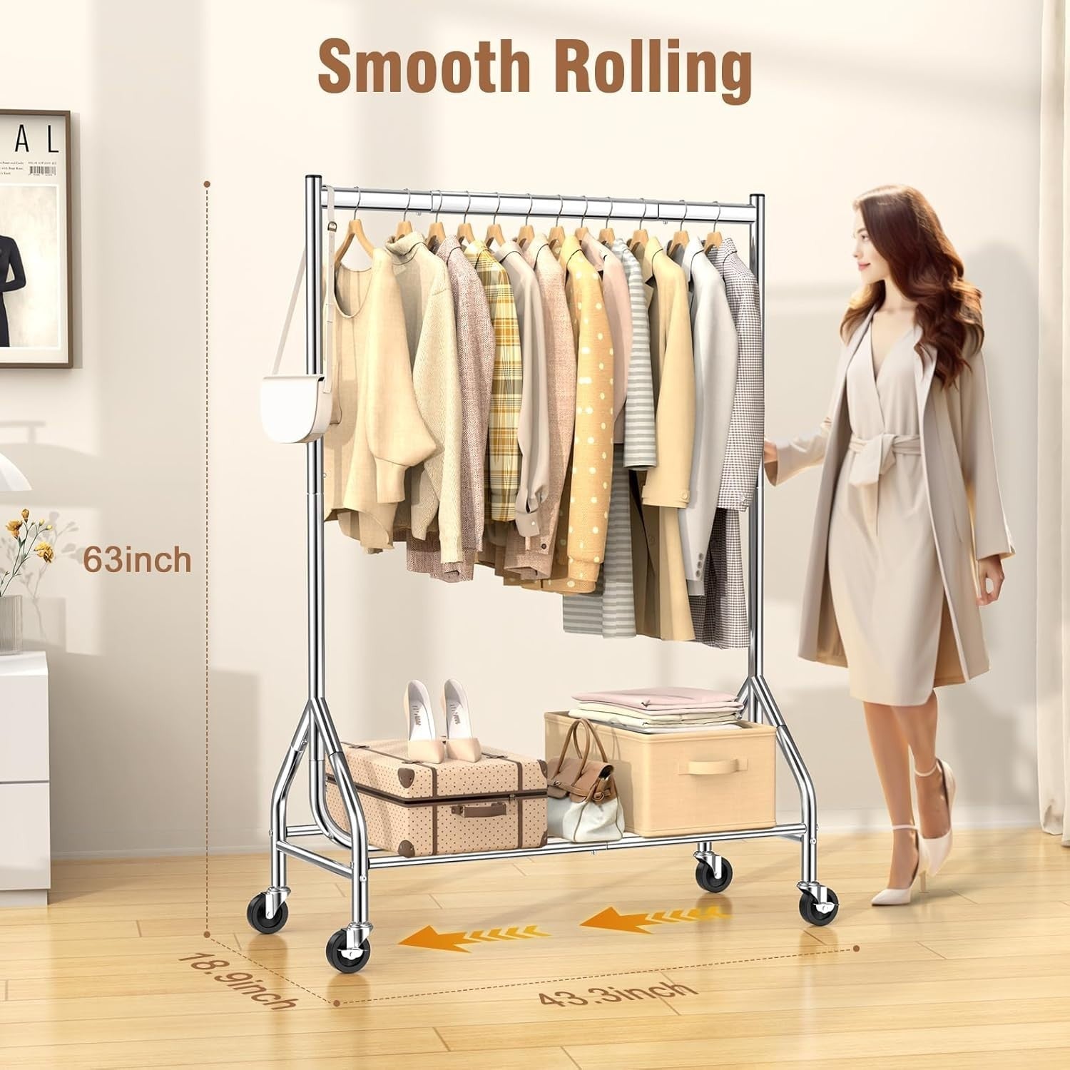 Silver Heavy Duty 180KG Clothes Rail With Wheels Metal Rack