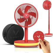 Portable Foldable Fan 4-Speed w Remote LED Light USB-C Rechargeable Red w/ Case