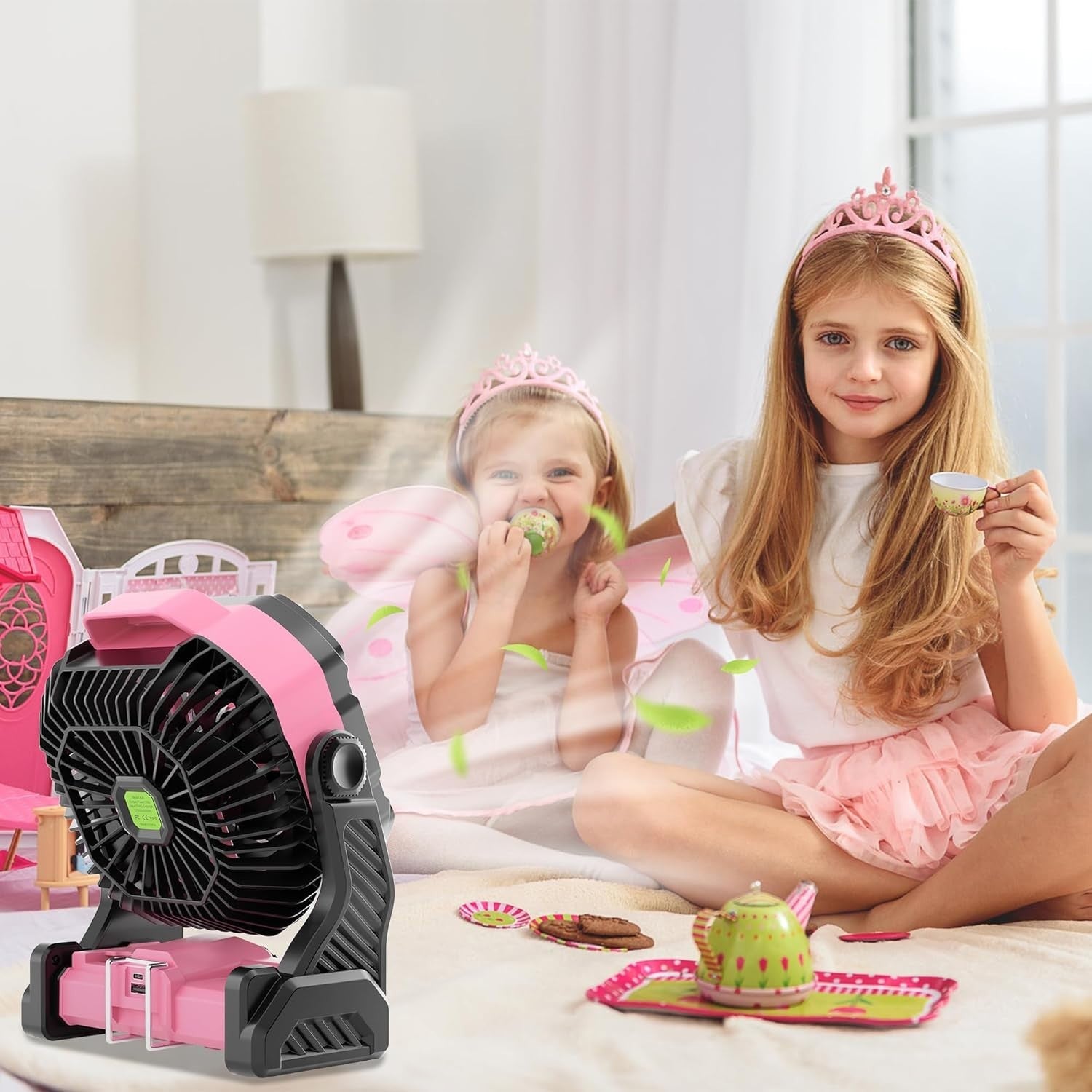 20000mAh Pink Camping Fan – Rechargeable 4-Speed Fan w/ LED Light & 270° Tilt