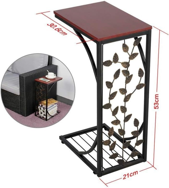 C-Shaped Side Table | Small Sofa End Table w/ Storage Shelf 21x30.6x53cm