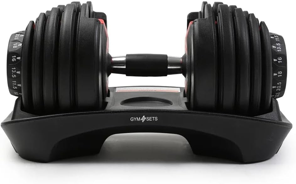 2x 24KG Adjustable Dumbbells Pair With Rack Dial System Home Gym Weights