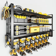 4-Tier Wall Mounted Power Tool Organizer 8 Slots Alloy Steel