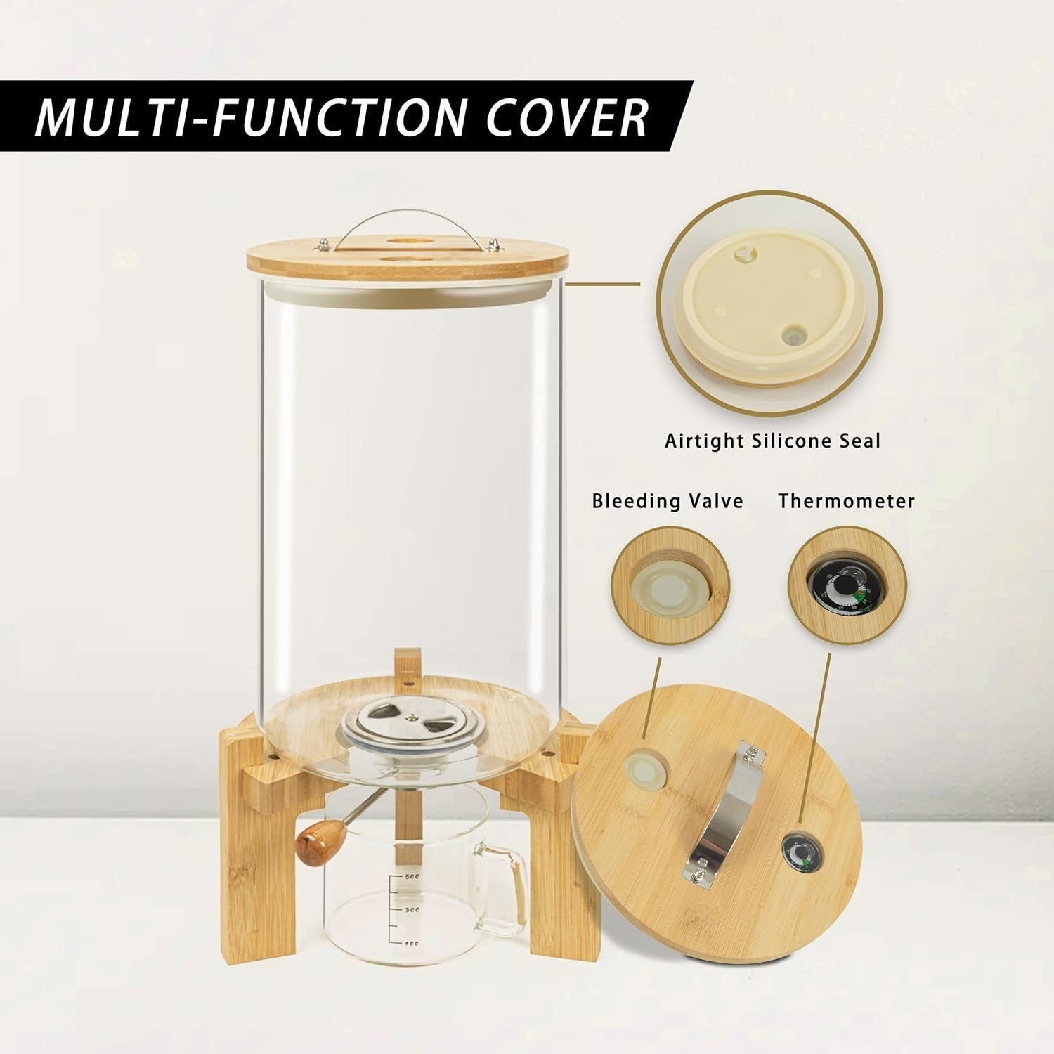 Glass Rice Dispenser 8L Airtight Grain Storage Jar Bamboo Stand Bin