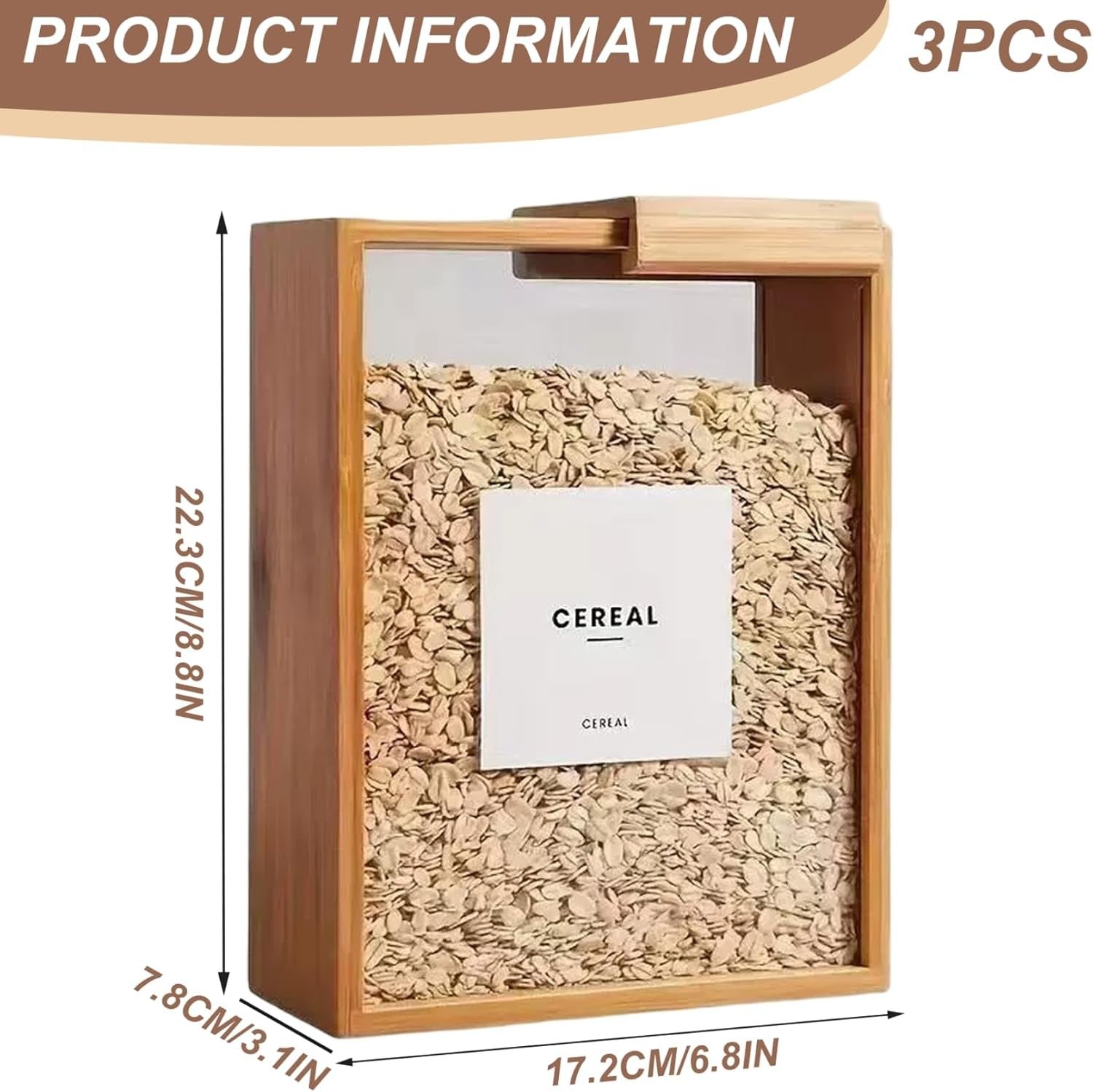 3PCS 3L Airtight Cereal Storage Containers Wooden Lid
