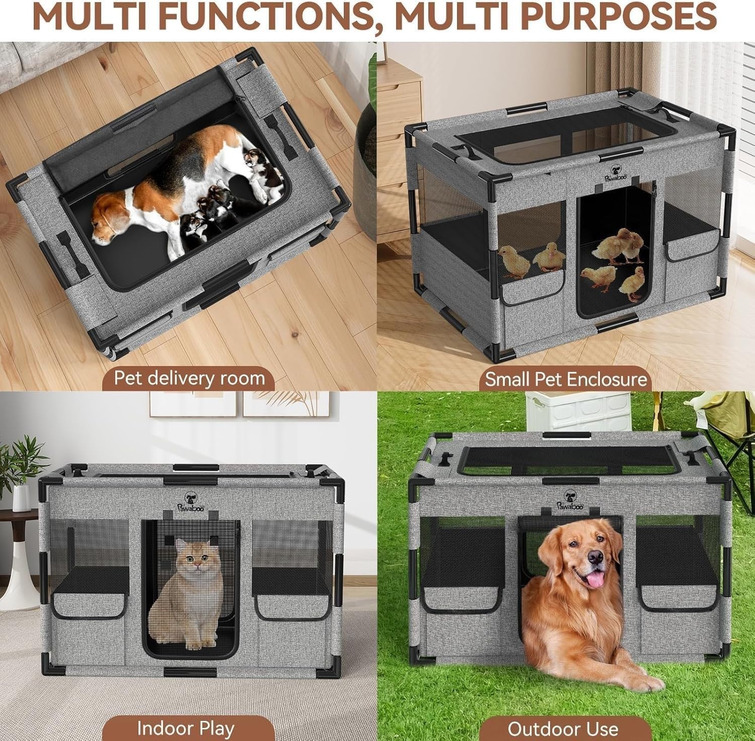Extra Large Portable Dog Playpen 91x61x61cm Waterproof Breathable Mesh