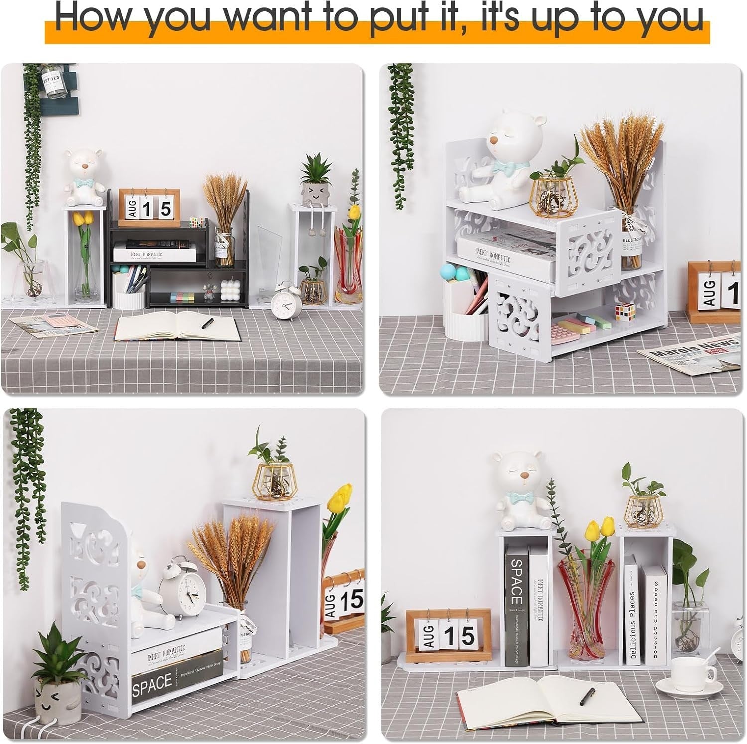 Adjustable Desk Bookshelf – Expandable PVC Desktop Organizer for Office & Home