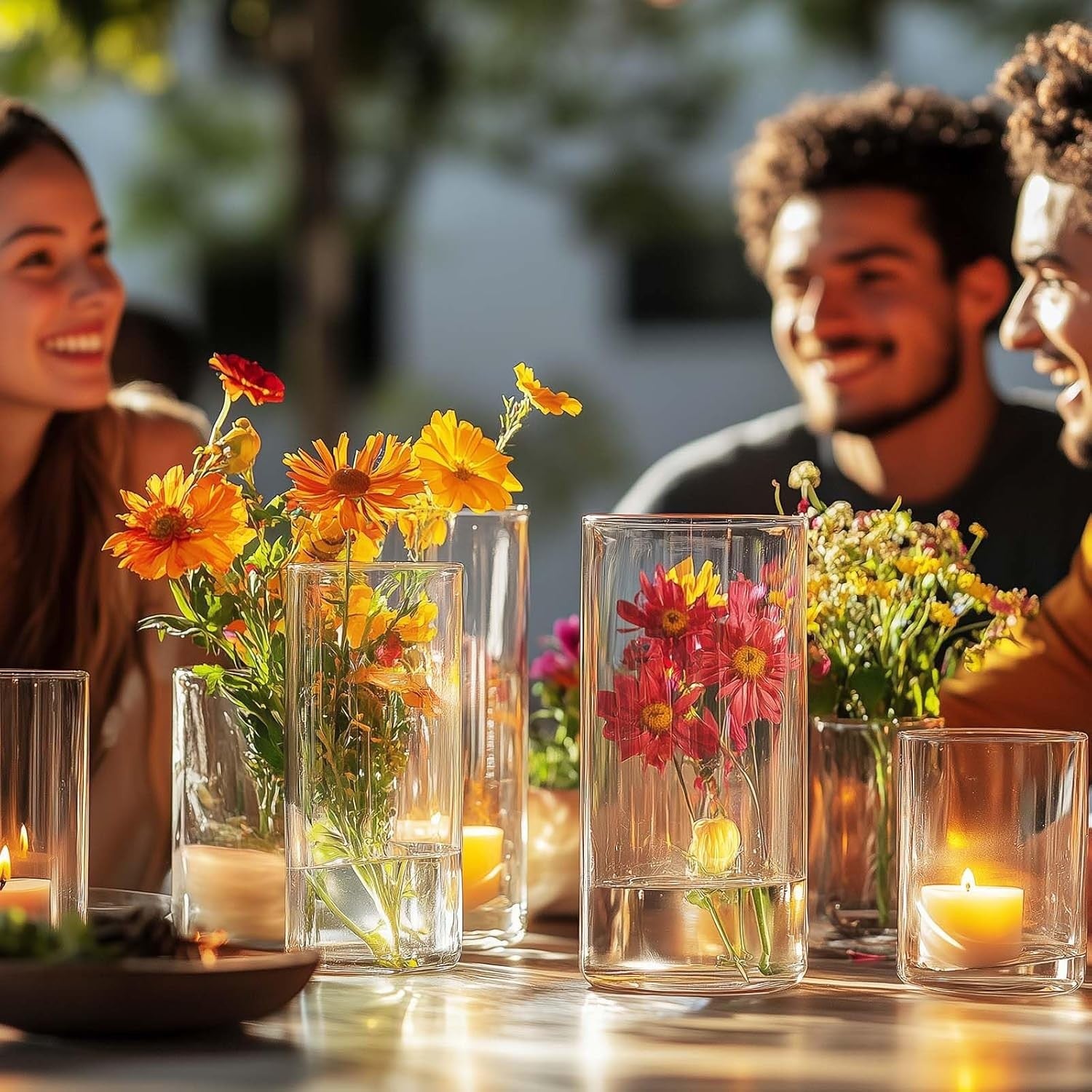 Clear Glass Cylinder Vase Set of 6 Flower Candle Wedding Table Centrepiece