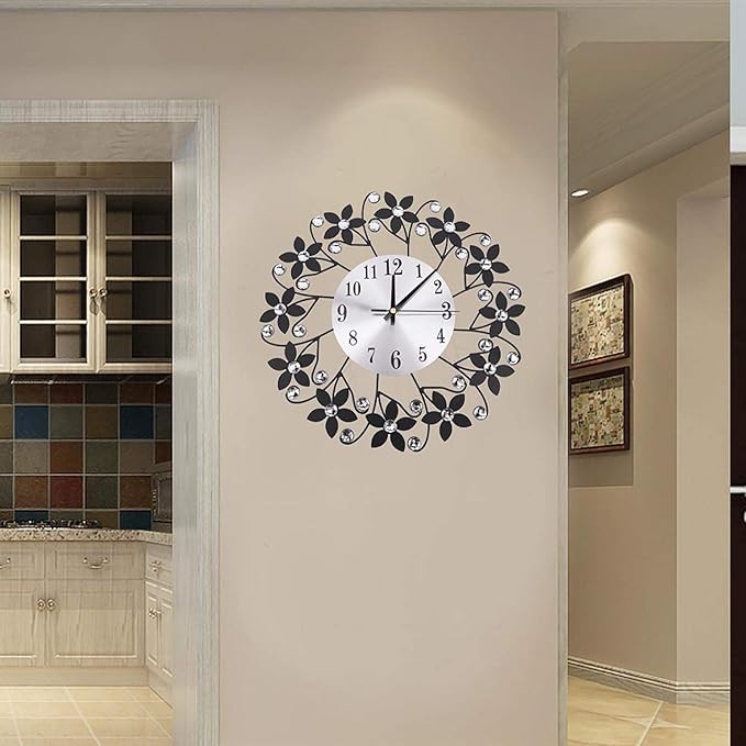 Round Metal Flower Wall Clock 37×37cm Silent Modern Decorative Home Decor
