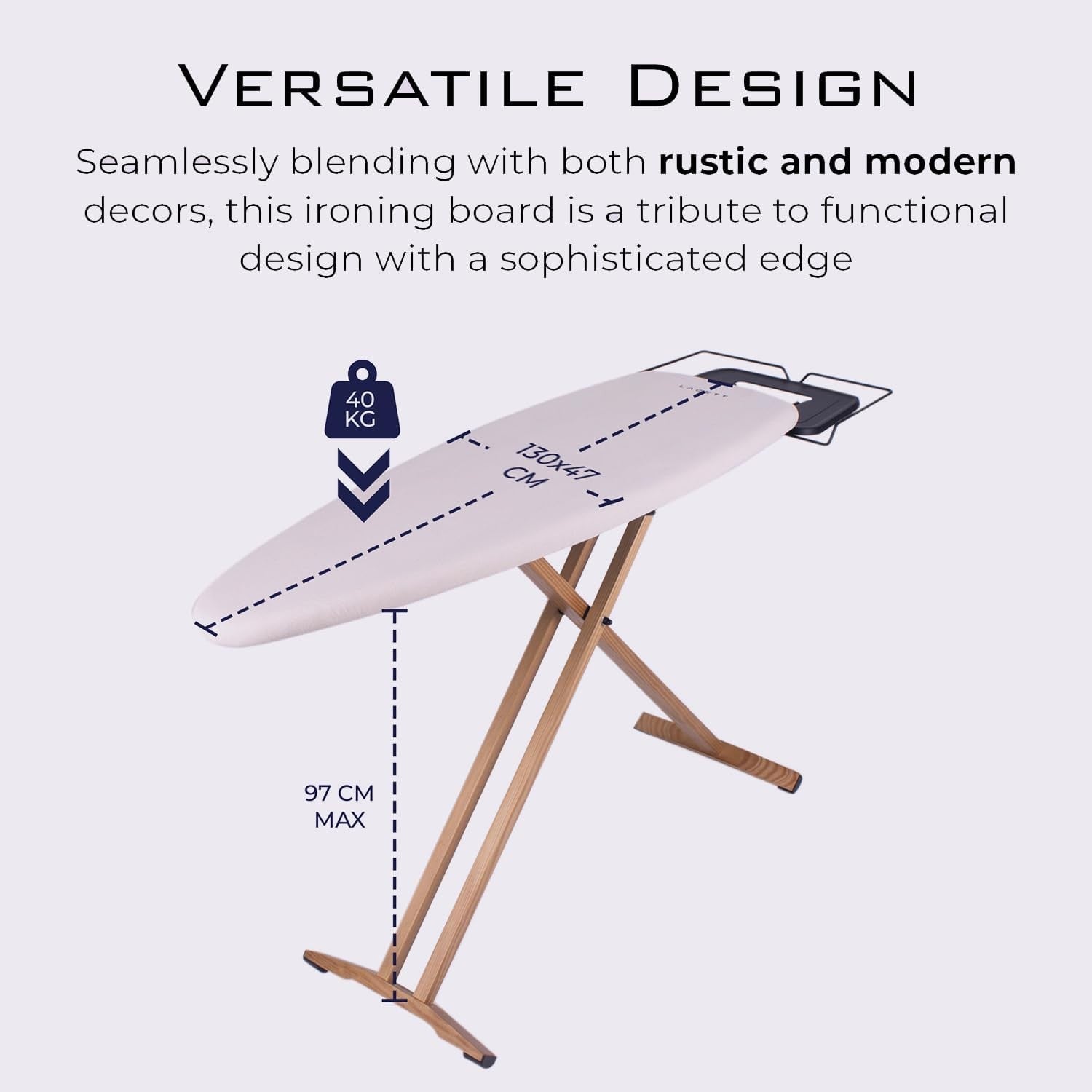 Luxury Extra Large Ironing Board Wooden Legs Height Adjustable Elegant Wood