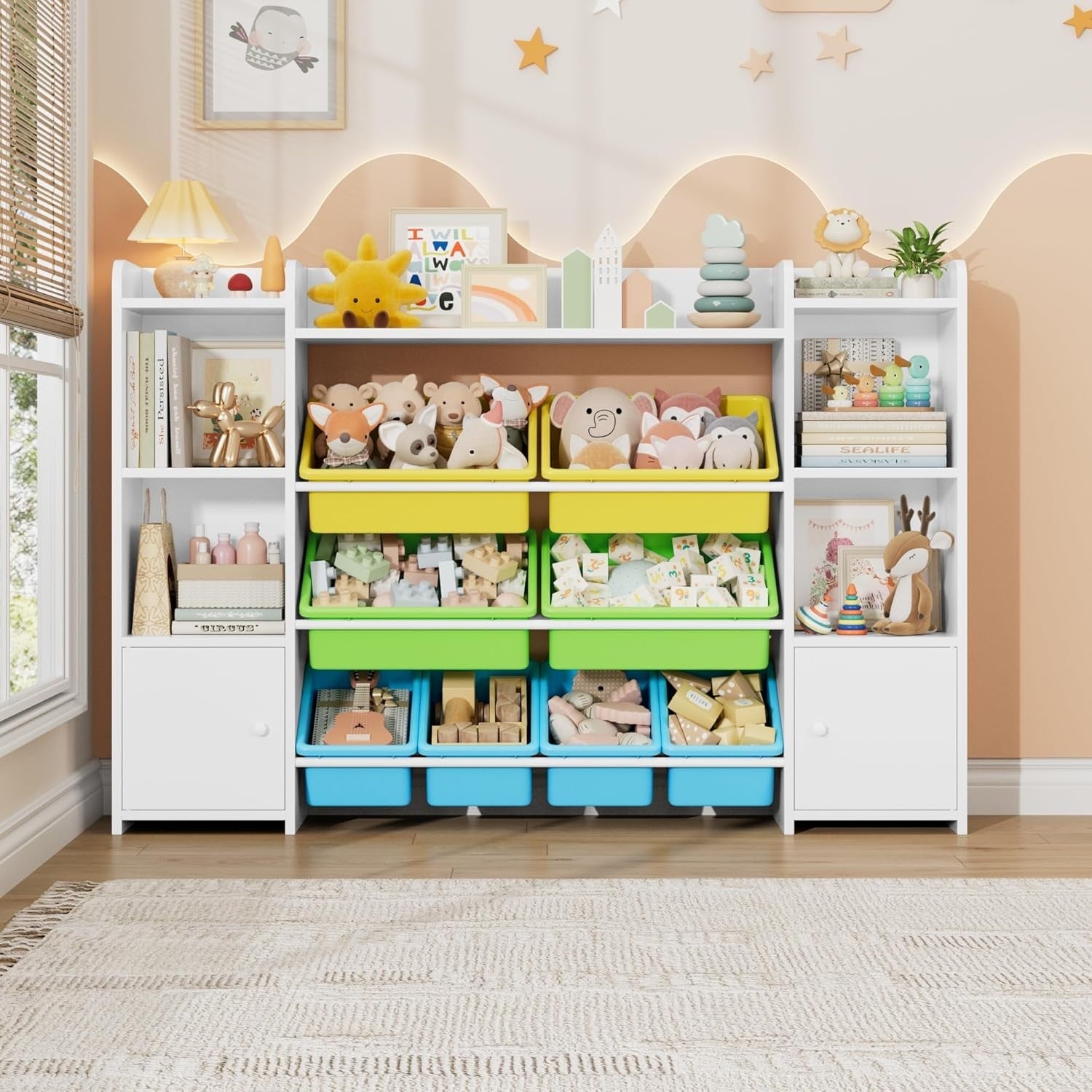 Kids Toy Storage Organizer with 8 Colorful Removable Bins & Shelves - Multi