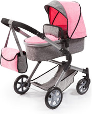 Dolls Pram Pushchair Convertible Adjustable Handle Basket Bag Toy