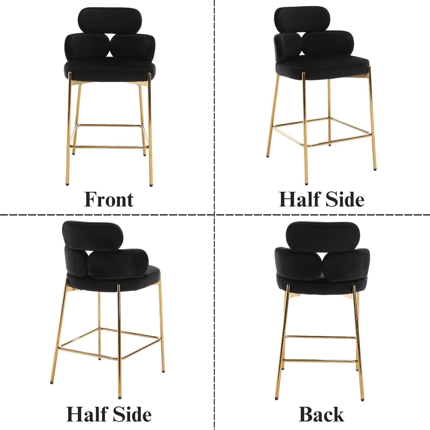 Modern Bar Stools 2pcs black Velvet Counter Kitchen Chairs
