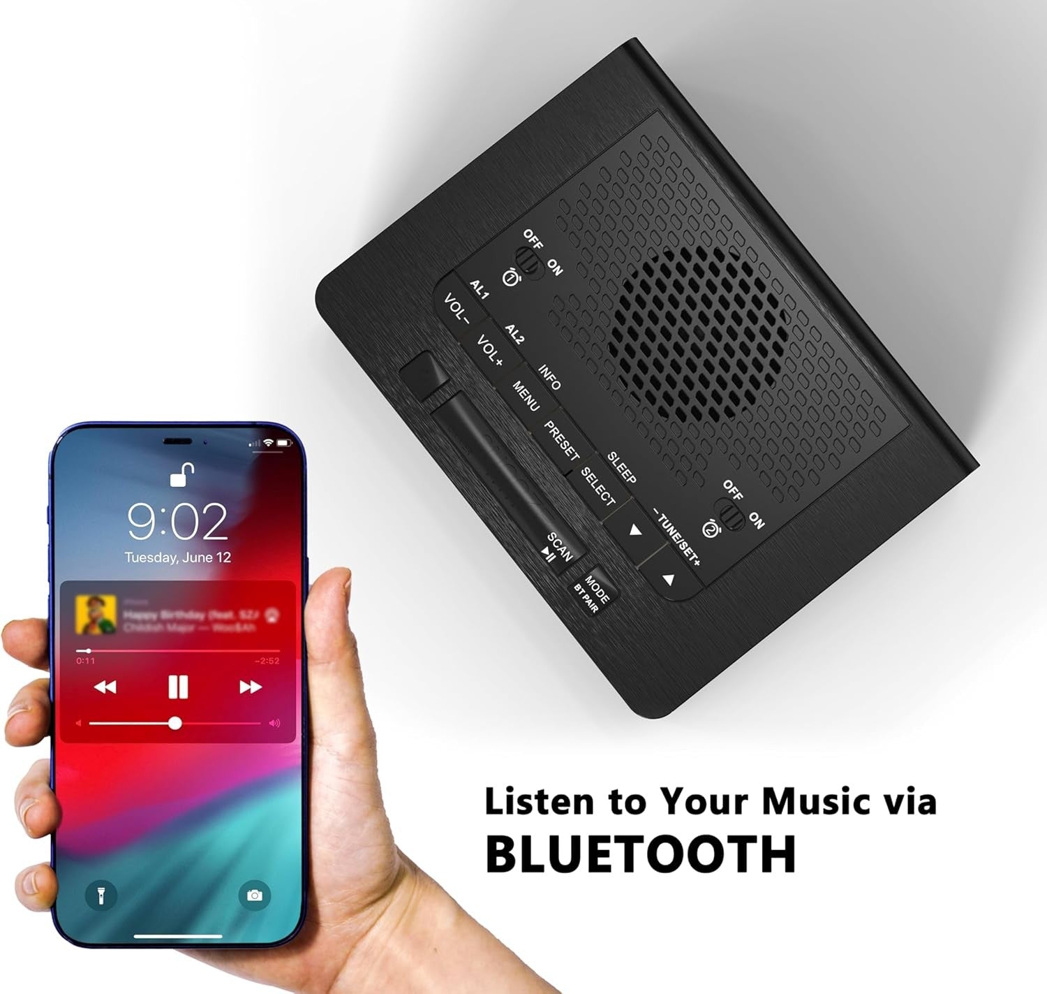 DAB DAB+ FM Radio Alarm Clock Bluetooth Dual Alarm Snooze LCD Display