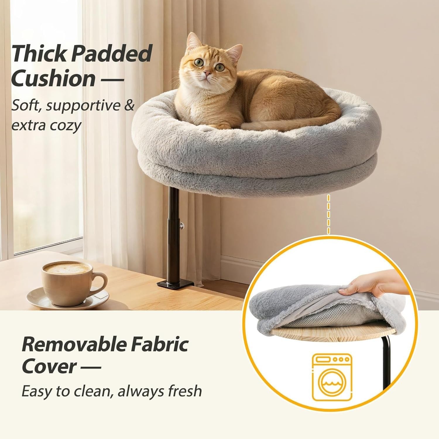 360° Rotating Cat Desk Bed Adjustable Clamp Hammock Perch Grey