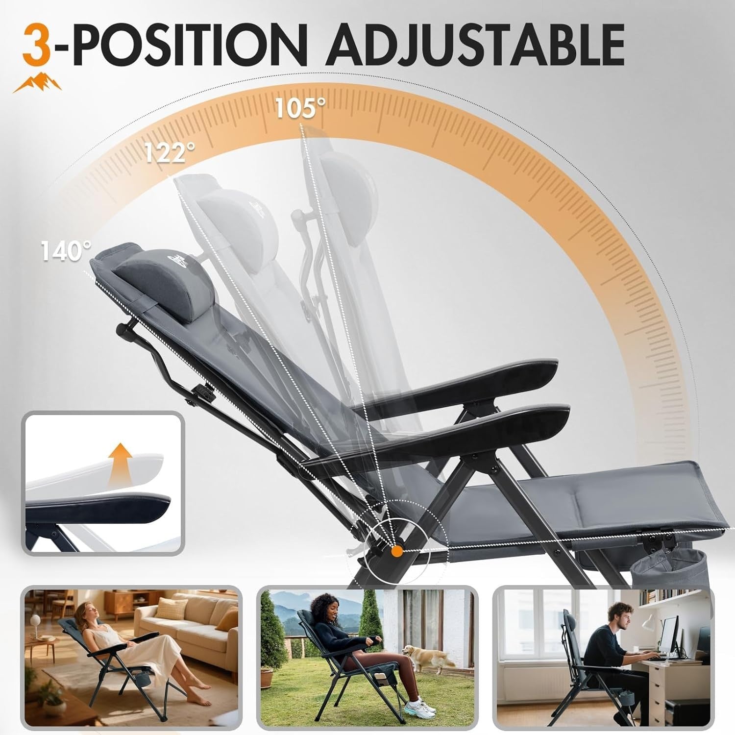 Heavy Duty Folding Recliner Chair Padded 160KG XL Garden Camping Seat
