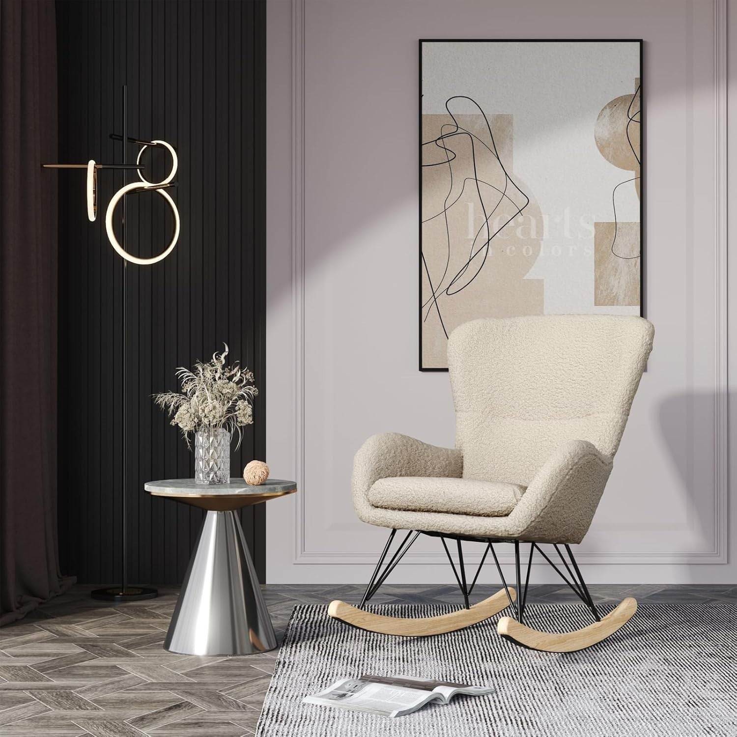 Cozy High Back Velvet Rocking Chair with Cushioned Seat & Durable Frame