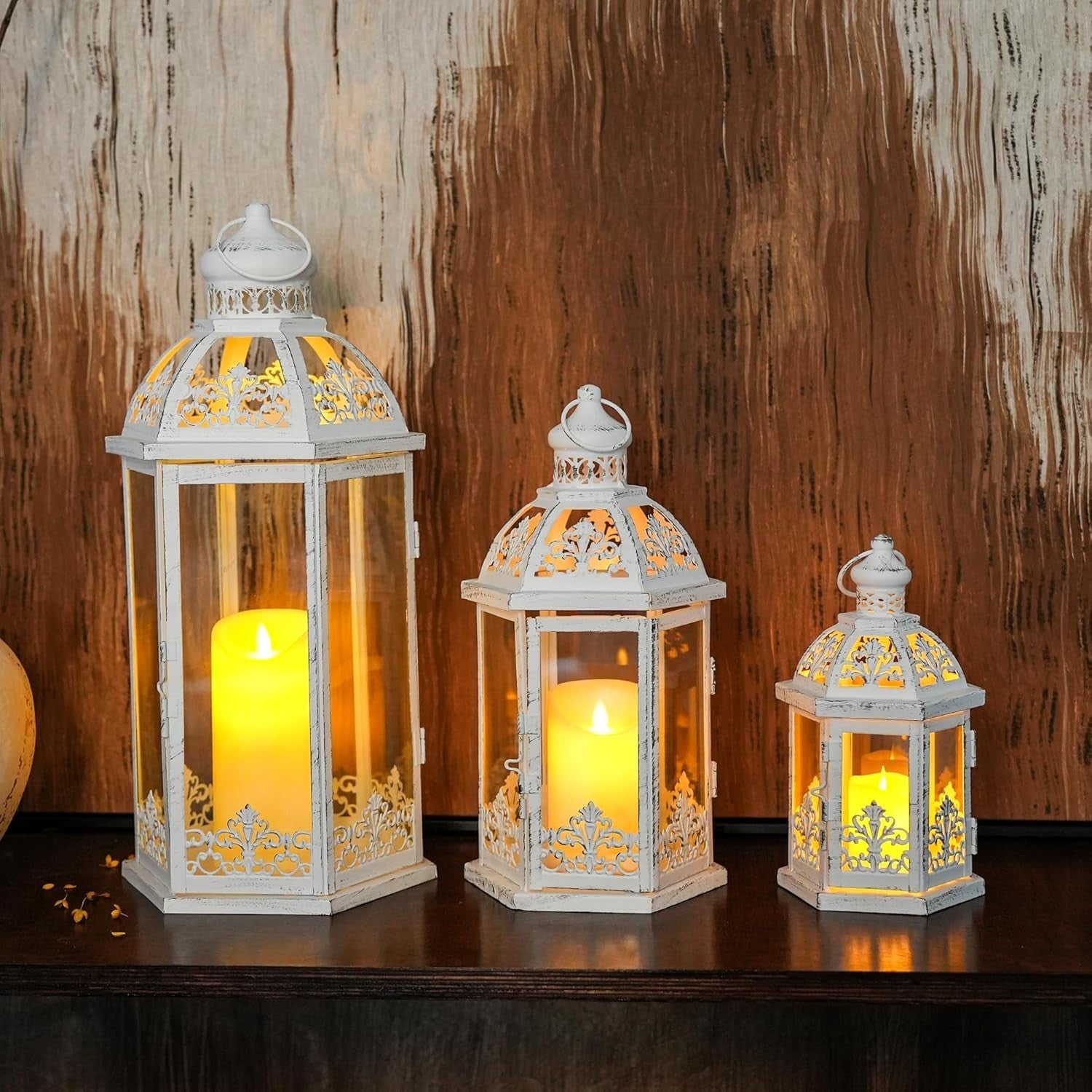 3-Pack White Grey Vintage Metal Candle Lanterns