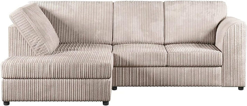L-Shaped Jumbo Cord High Back 4-Seater Left Hand Corner Sofa Cream