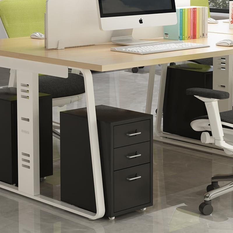 Compact Metal Rolling File Cabinet 3 Drawer Under Desk Storage Black