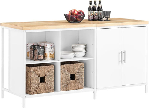 Kitchen Island Storage Cupboard with Adjustable Shelves & Large Worktop, White