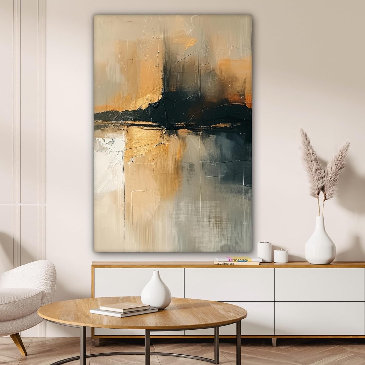Large Abstract Canvas Wall Art Black Gold Modern Painting 80x120cm