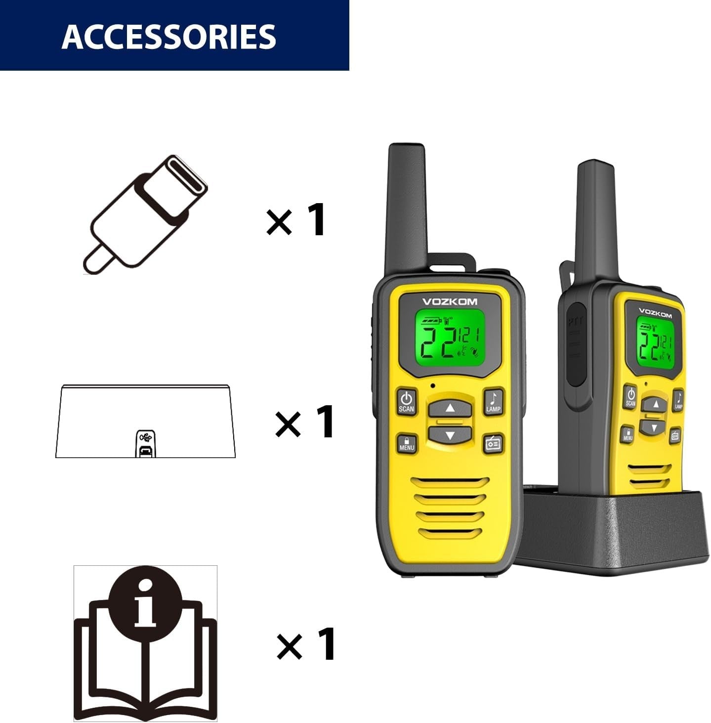 Long Range Walkie Talkies 36 Channel VOX Rechargeable FM Radio 2 Pack