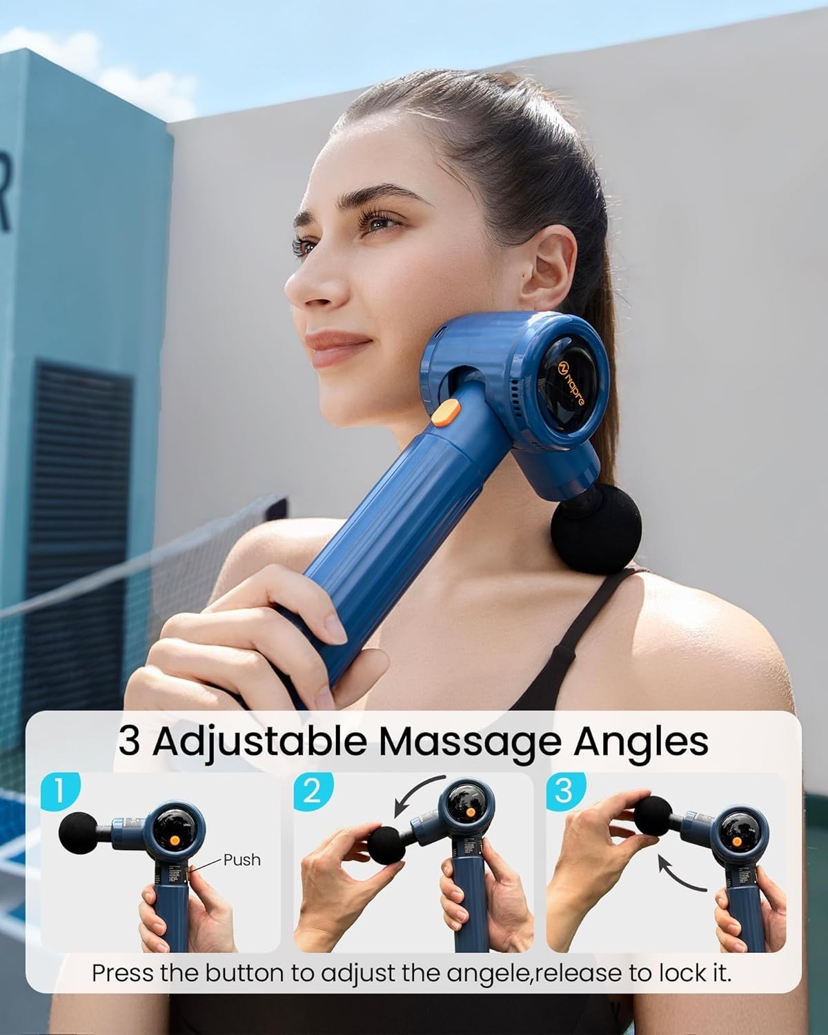 Deep Tissue Massage Gun Percussion Long Handle 3 Angles Muscle Relief
