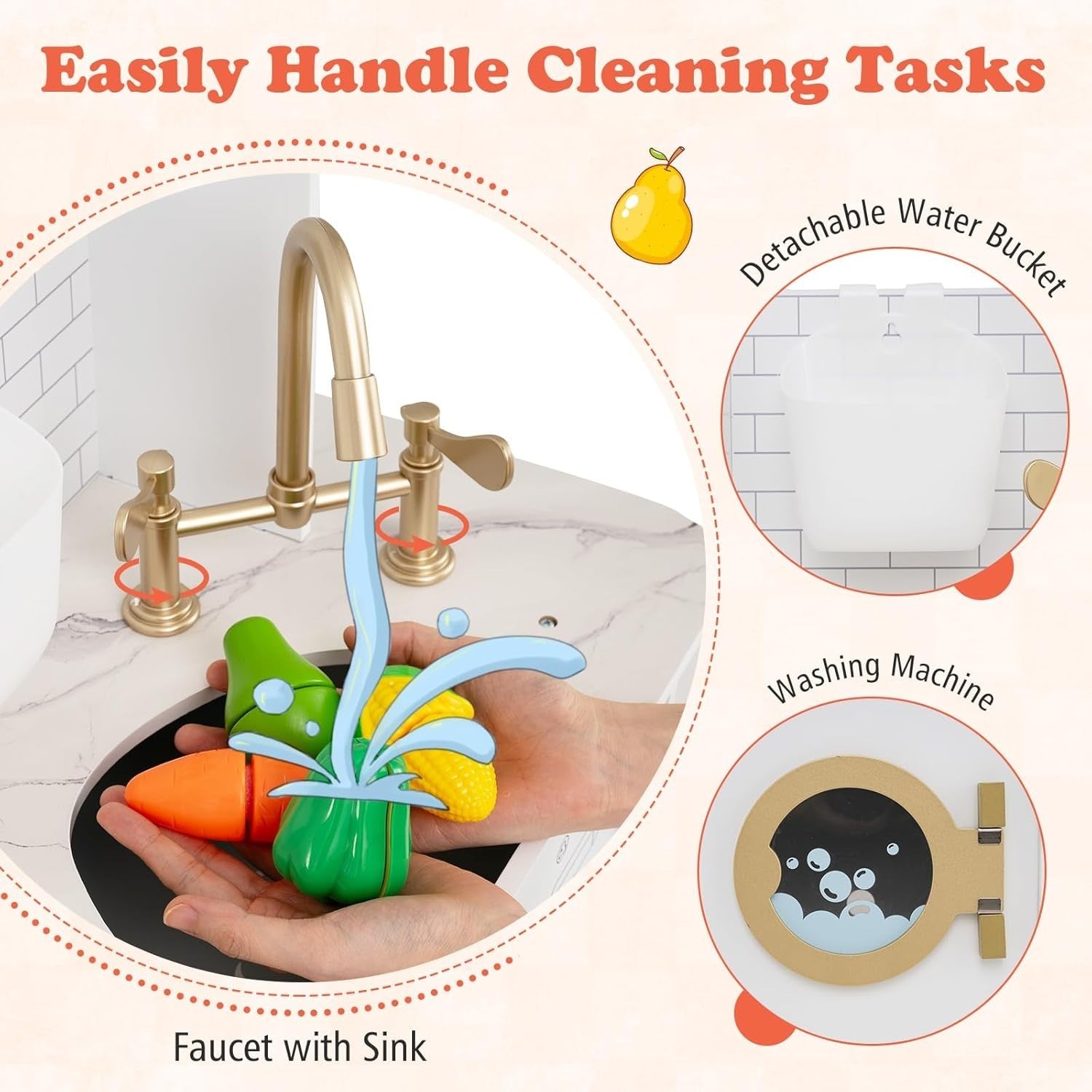 Wooden Toddler Chef Kitchen Set Lights Sounds Ice Maker Toy White