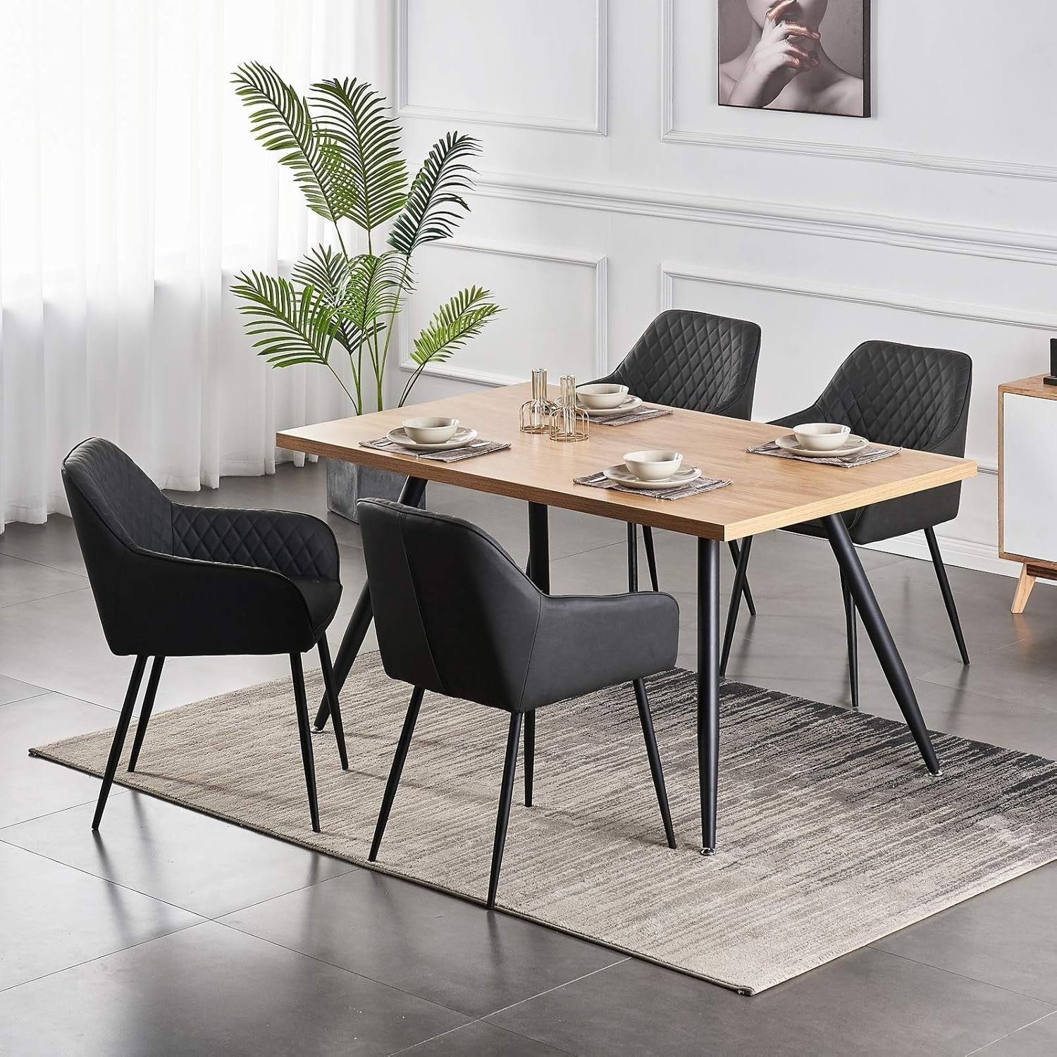 Modern Oak Dining Table 150cm Black Metal Legs – Kitchen & Home Use