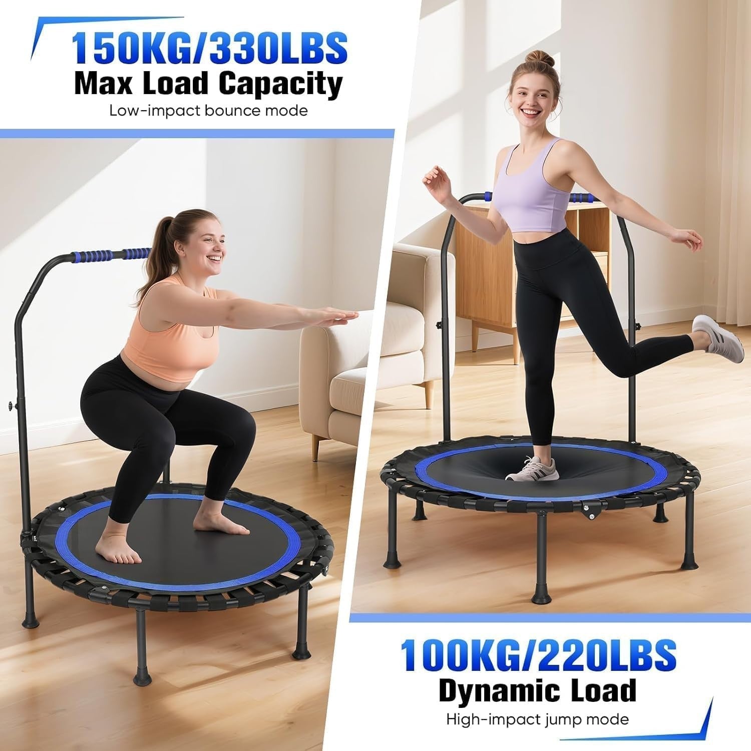 40in Portable Indoor Fitness Rebounder Trampoline Adjustable Handle