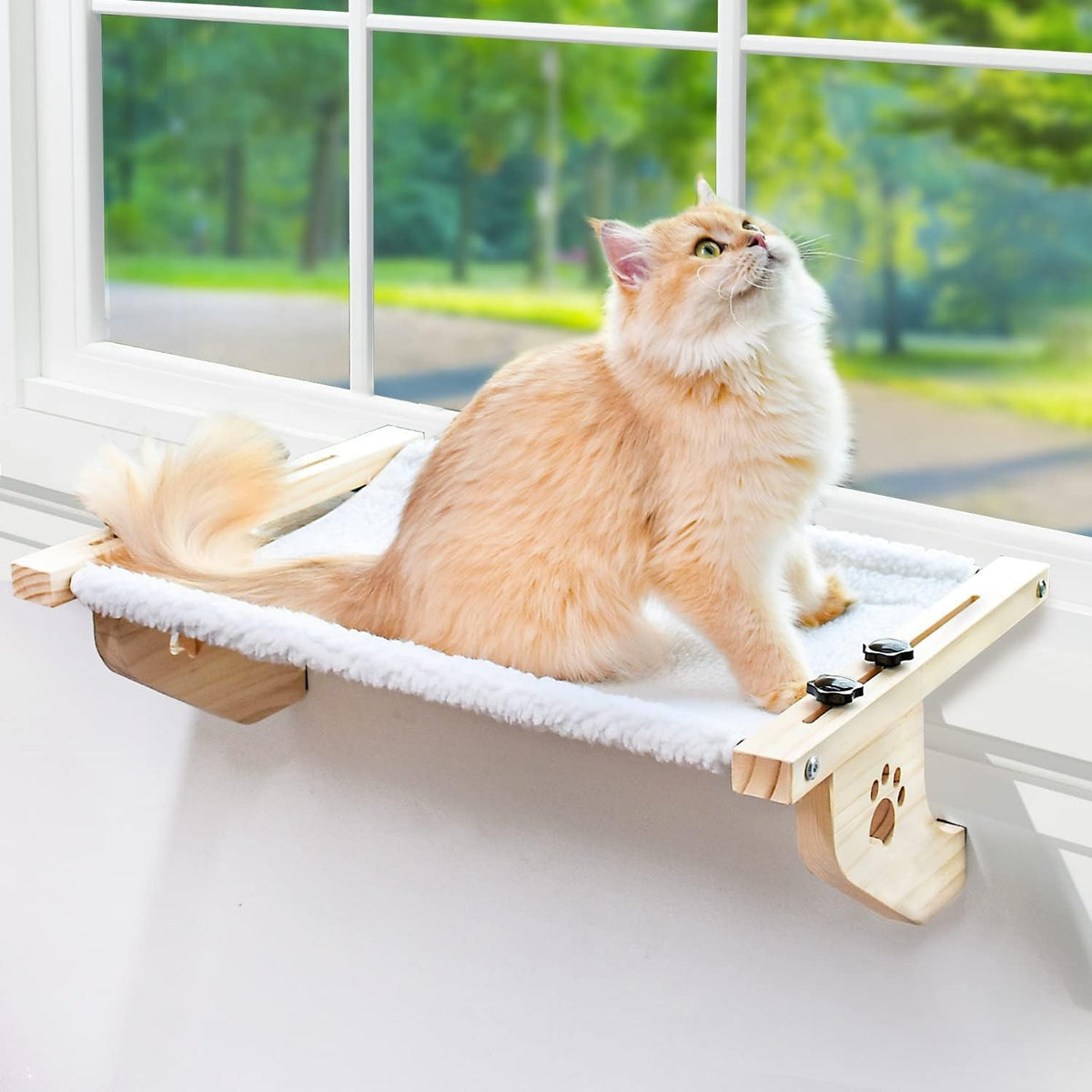 Cat Window Hammock Perch Wood Metal Frame Adjustable Large Cat Bed