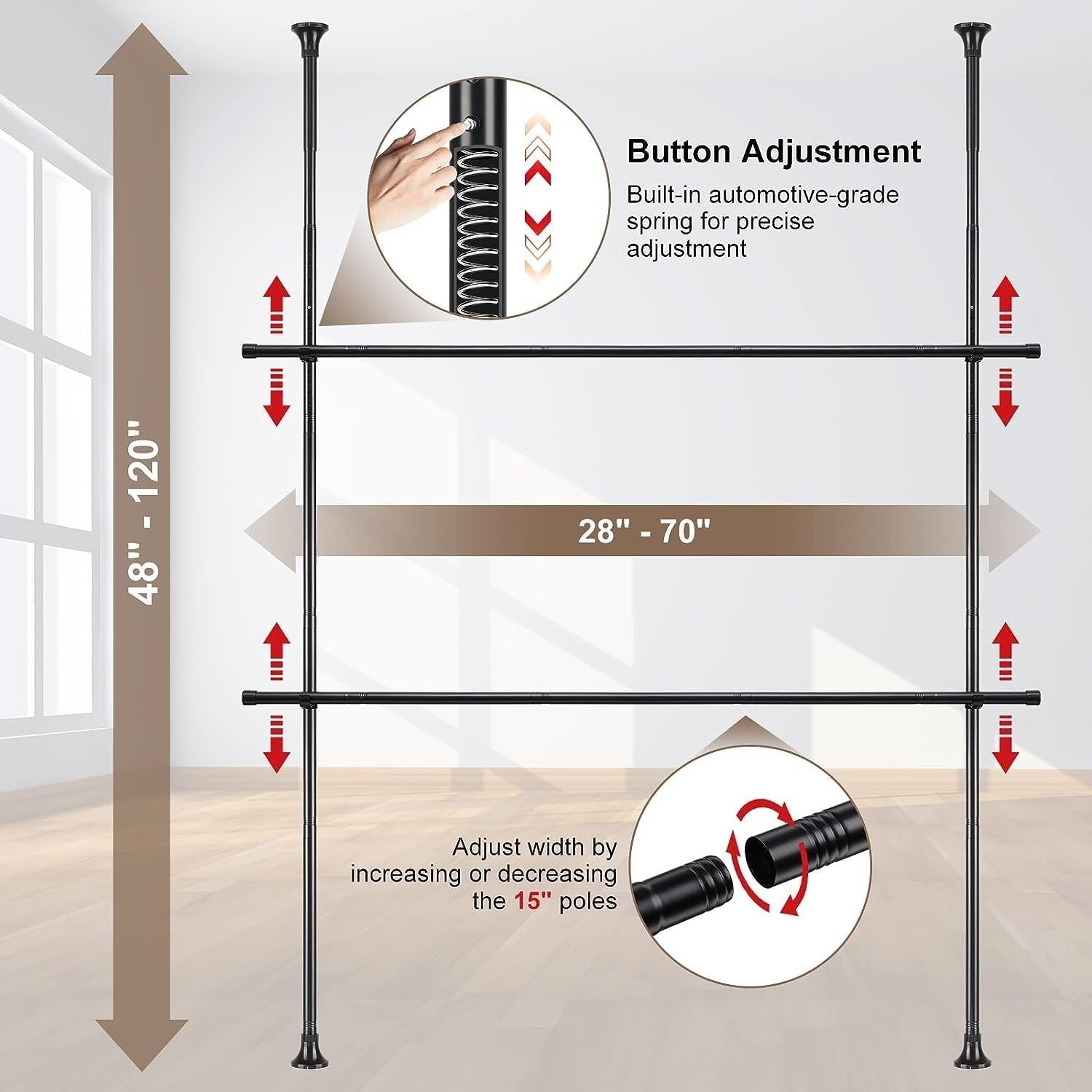 2-Tier Adjustable Clothes Rack Heavy Duty Free Standing Black