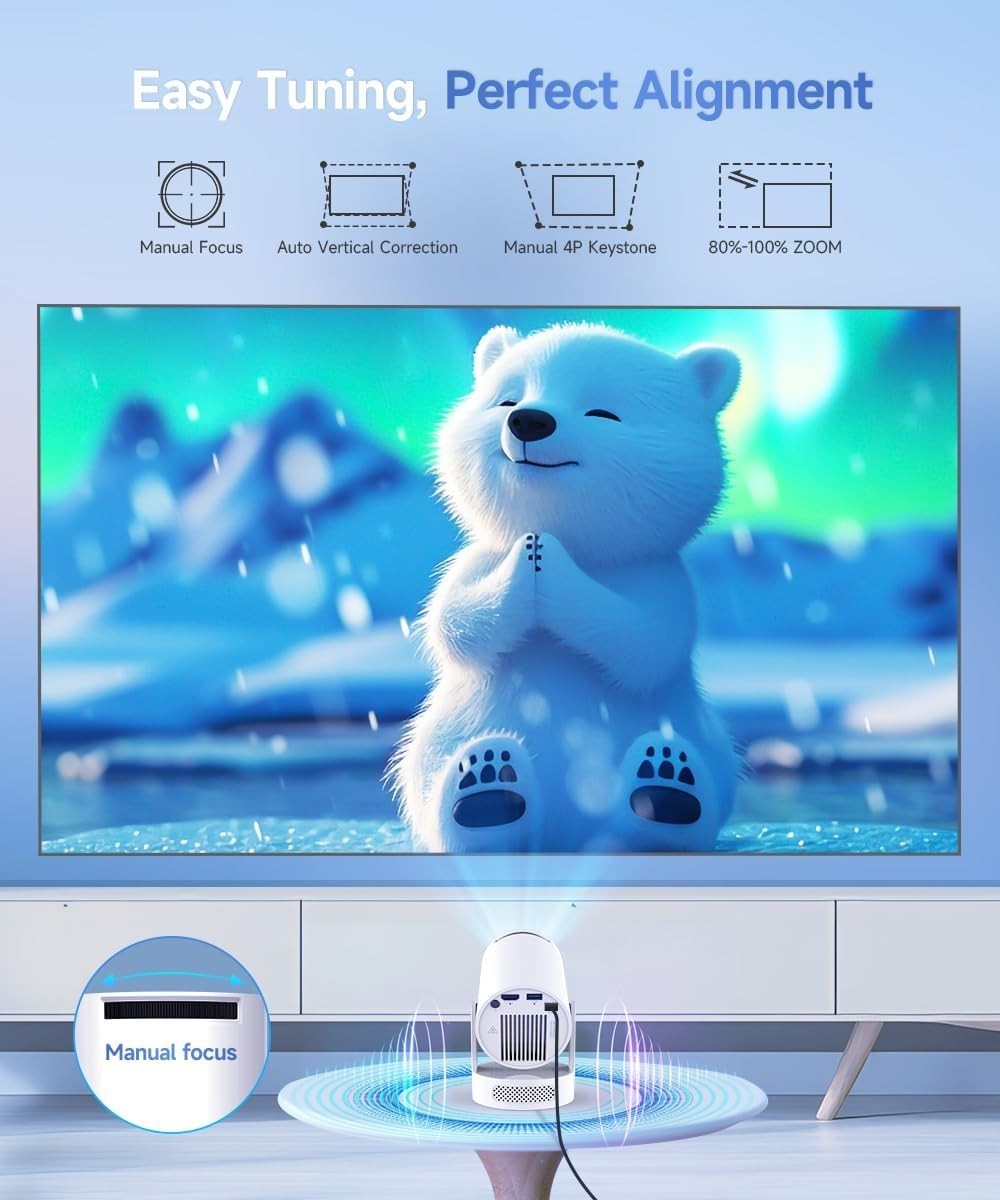 1080P Smart WiFi 6 Mini Projector Bluetooth 8000 Lumens Portable Cinema