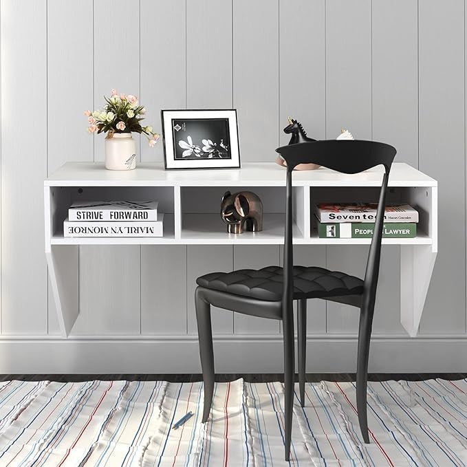 Wall Mounted Floating Desk Laptop Table Storage Shelves Space Saving
