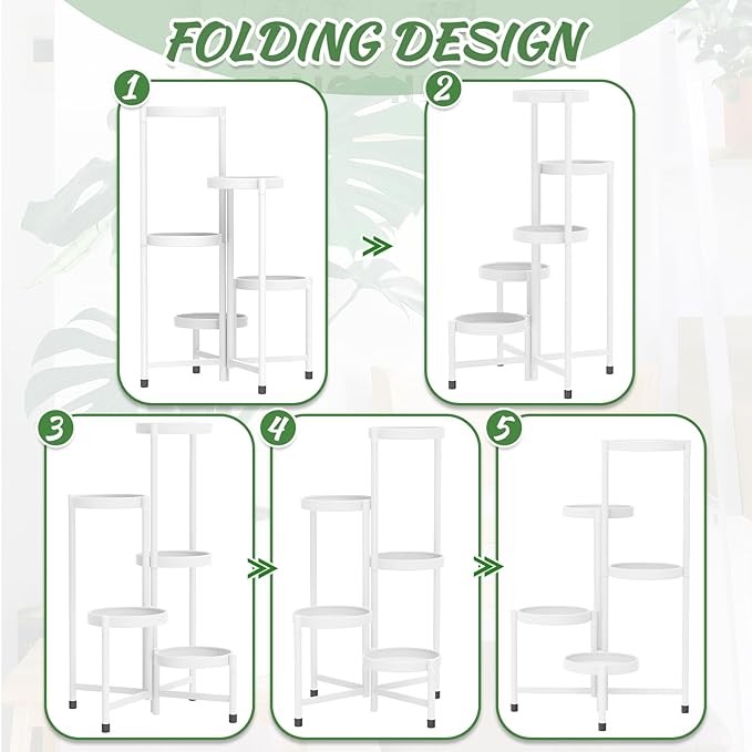 5 Tier White Metal Plant Stand Indoor Outdoor Corner Tall Flower Shelf Rack