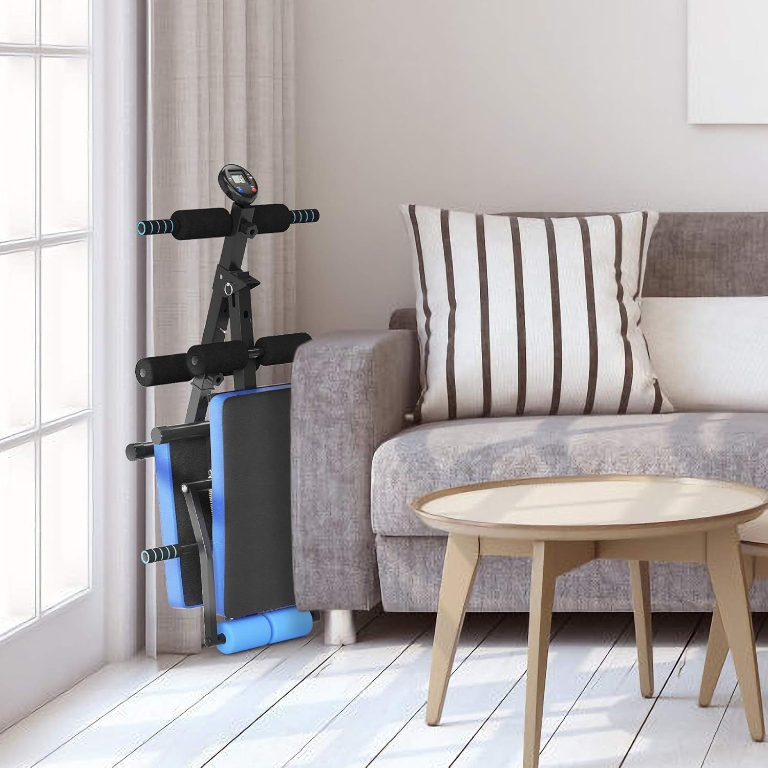 Foldable Sit-Up Training Bench With LCD Monitor Incline Decline Home Gym