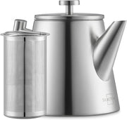 Stainless Steel Teapot 1L Double Wall Insulated w/ Tea Strainer Silver