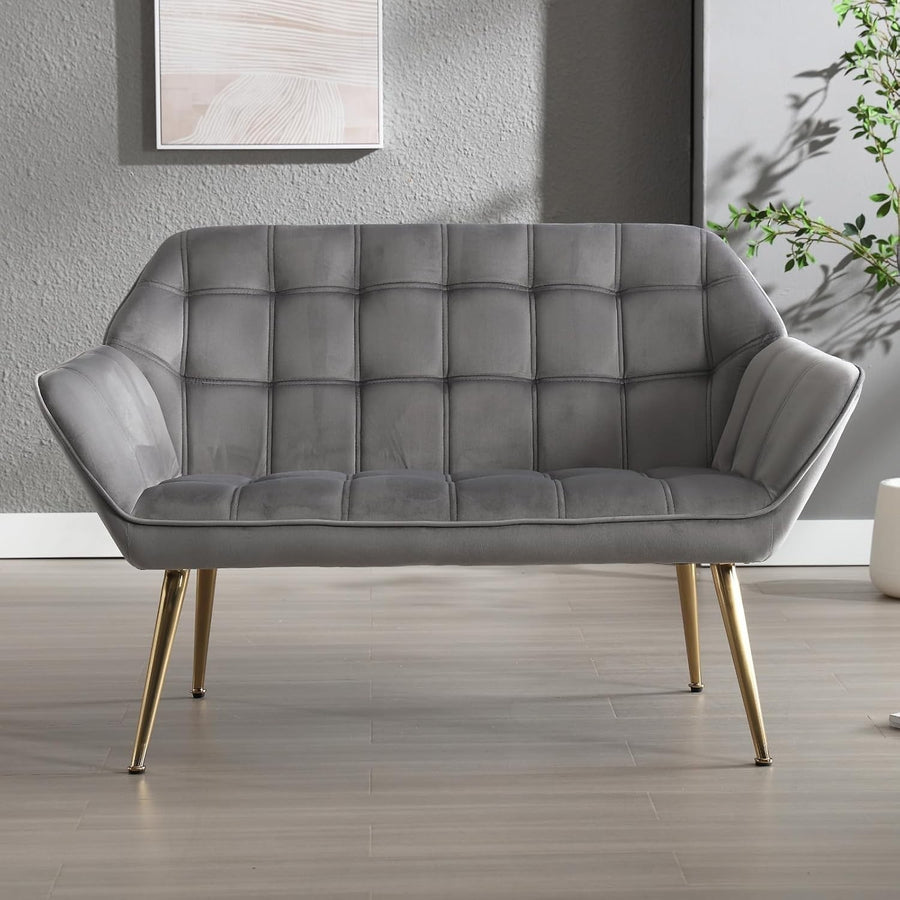 2 Seater Grey Velvet Sofa Loveseat Chair Metal Legs Modern Armchair