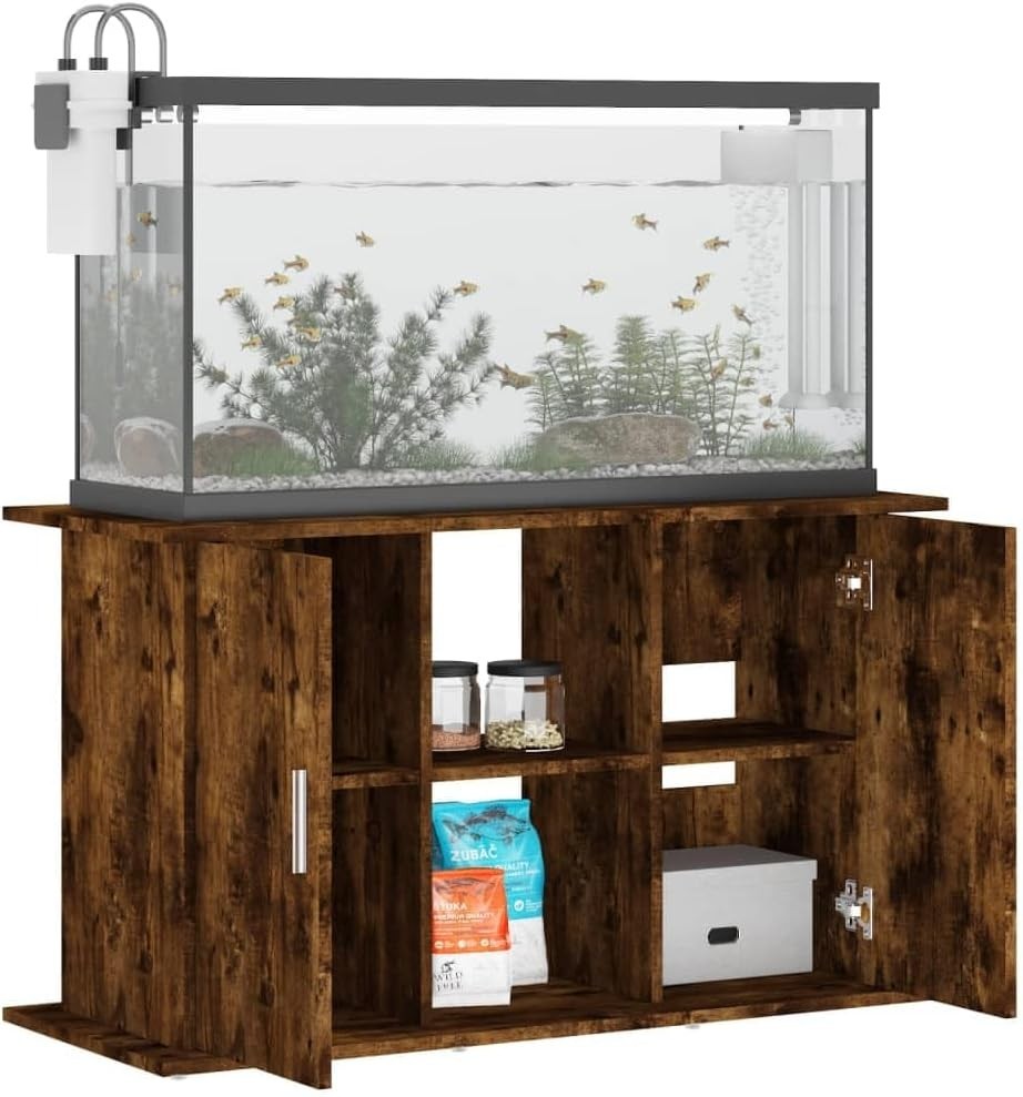 Smoked Oak Fish Tank Stand with Storage Cabinet – Rustic & Durable 81cm